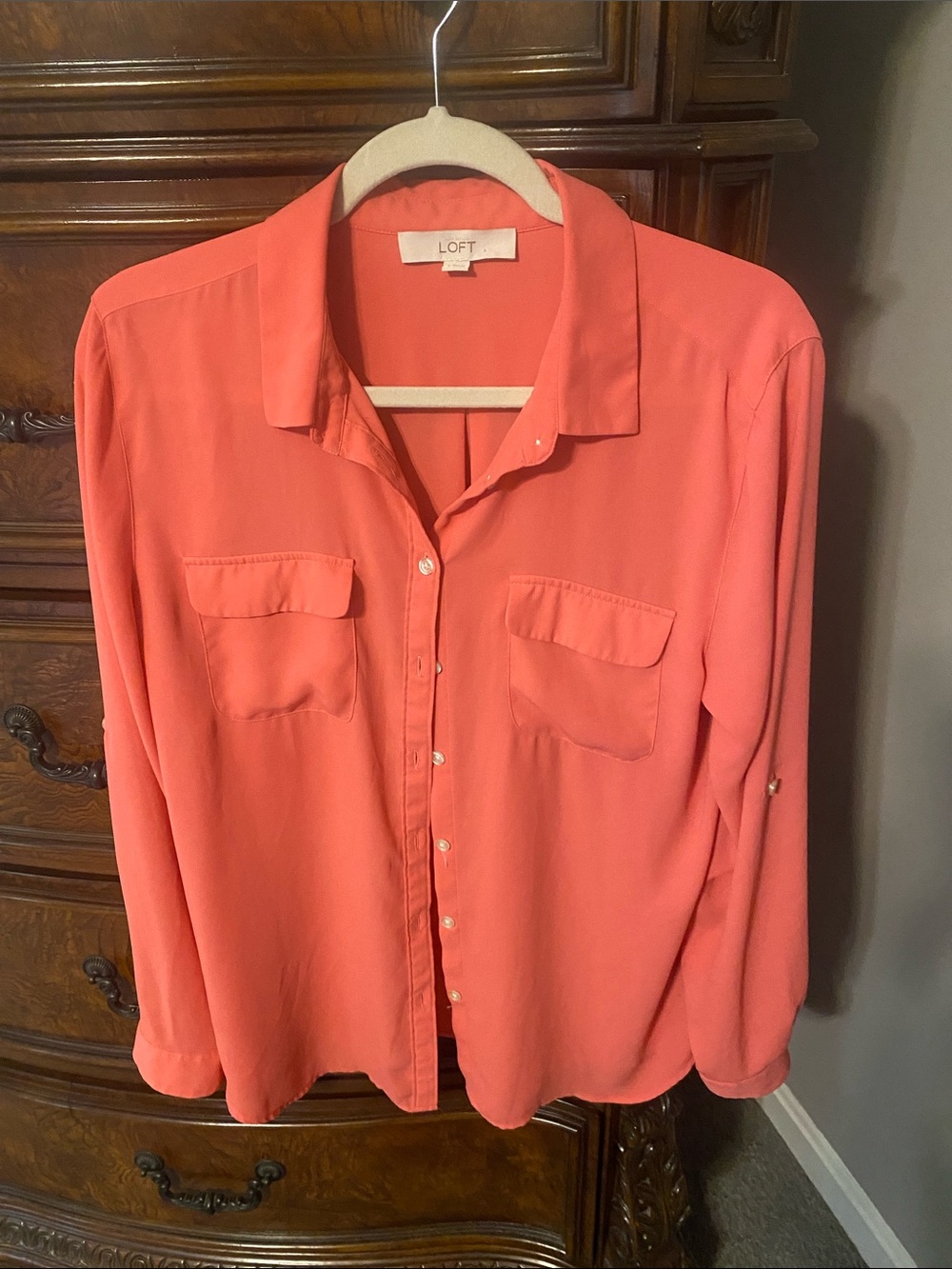 Loft coral button up utility blouse